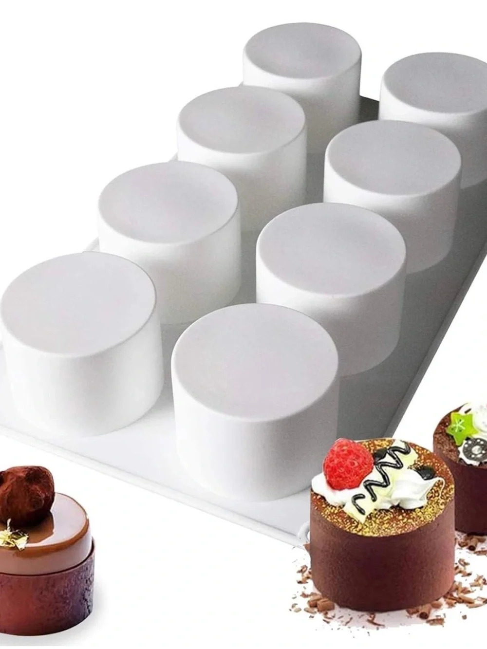 White Silicone Mousse Mold Tray - 8-Cavity